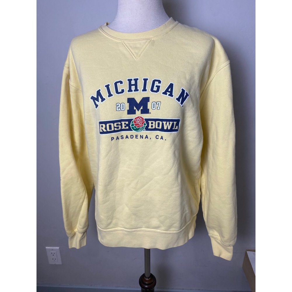 Vintage 2007 Michigan Rose Bowl Sweatshirt Gear For Sports Big Cotton Yellow M
